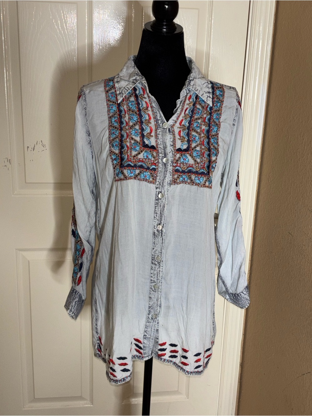 Scully Blouse Womens Medium Multicolor Long Sleeve Button Up Shirt Western
